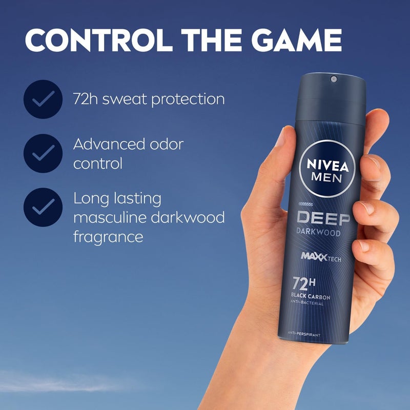 NIVEA MEN Deep MaxxTech Darkwood Spray 150ml - 3 Pack - Image 2